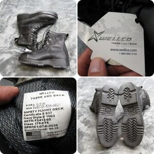 Wellco Navy Boots Mens 6.5 R Black Leather Safety Flight Deck 1003 Steel Toe NEW